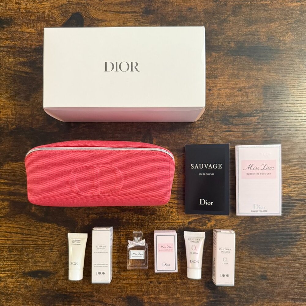DIOR Beauty CD Logo Coral Cosmetic Makeup Bag Pouch NEW